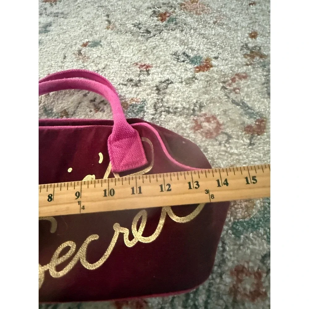 Victoria's Secret Y2k Burgundy Velvet Vanity Bag Pink Logo Heart Zipper Pull